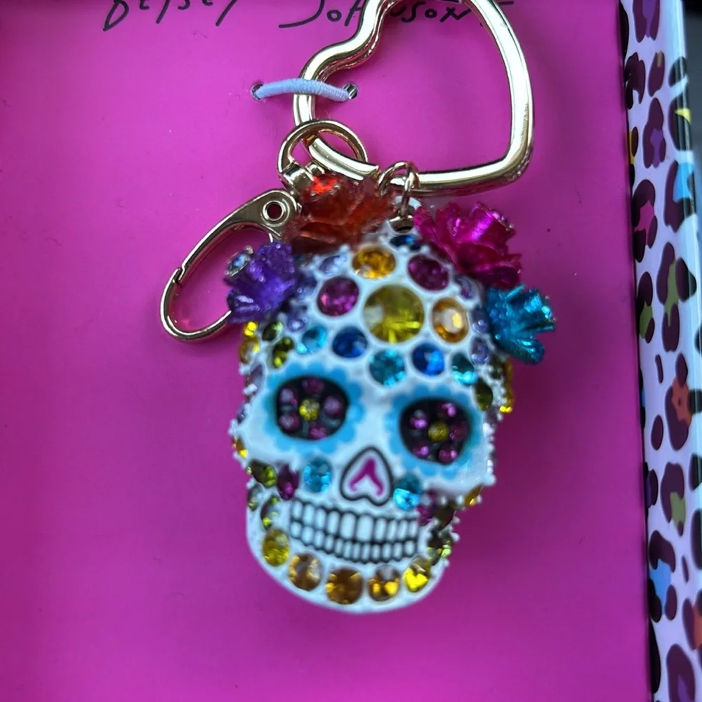 NIB Betsey Johnson Colorful Sugar Skull Keychain/Bag Charm